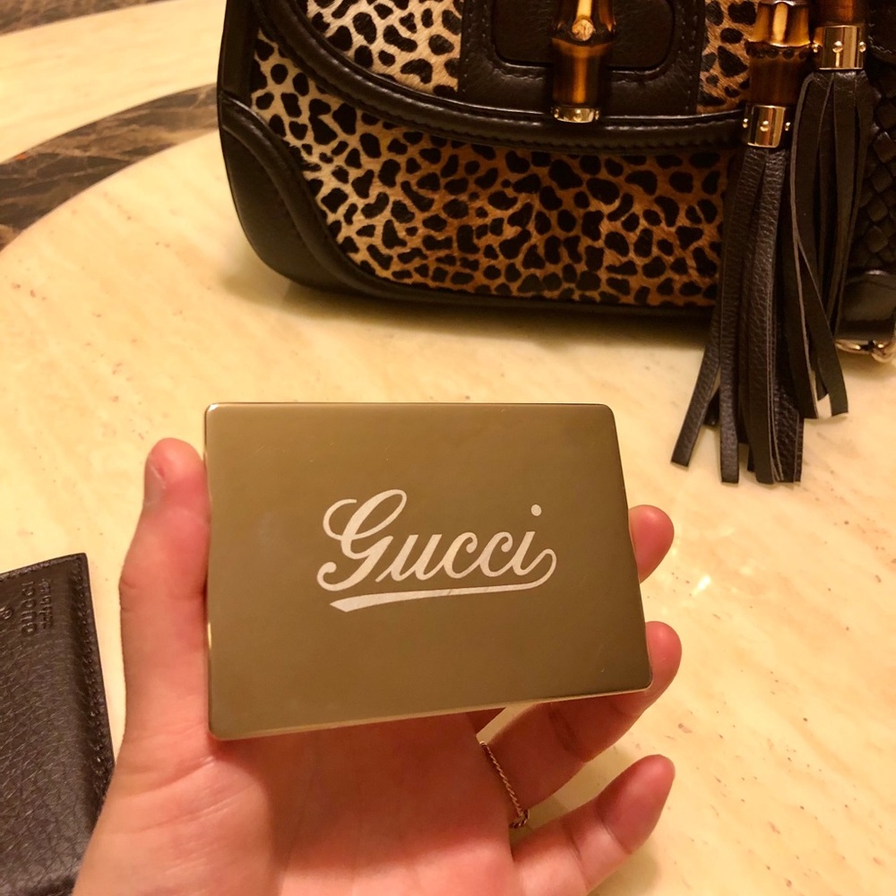 Auth New Gucci Square Mirror with Leather Case (Card Holder)